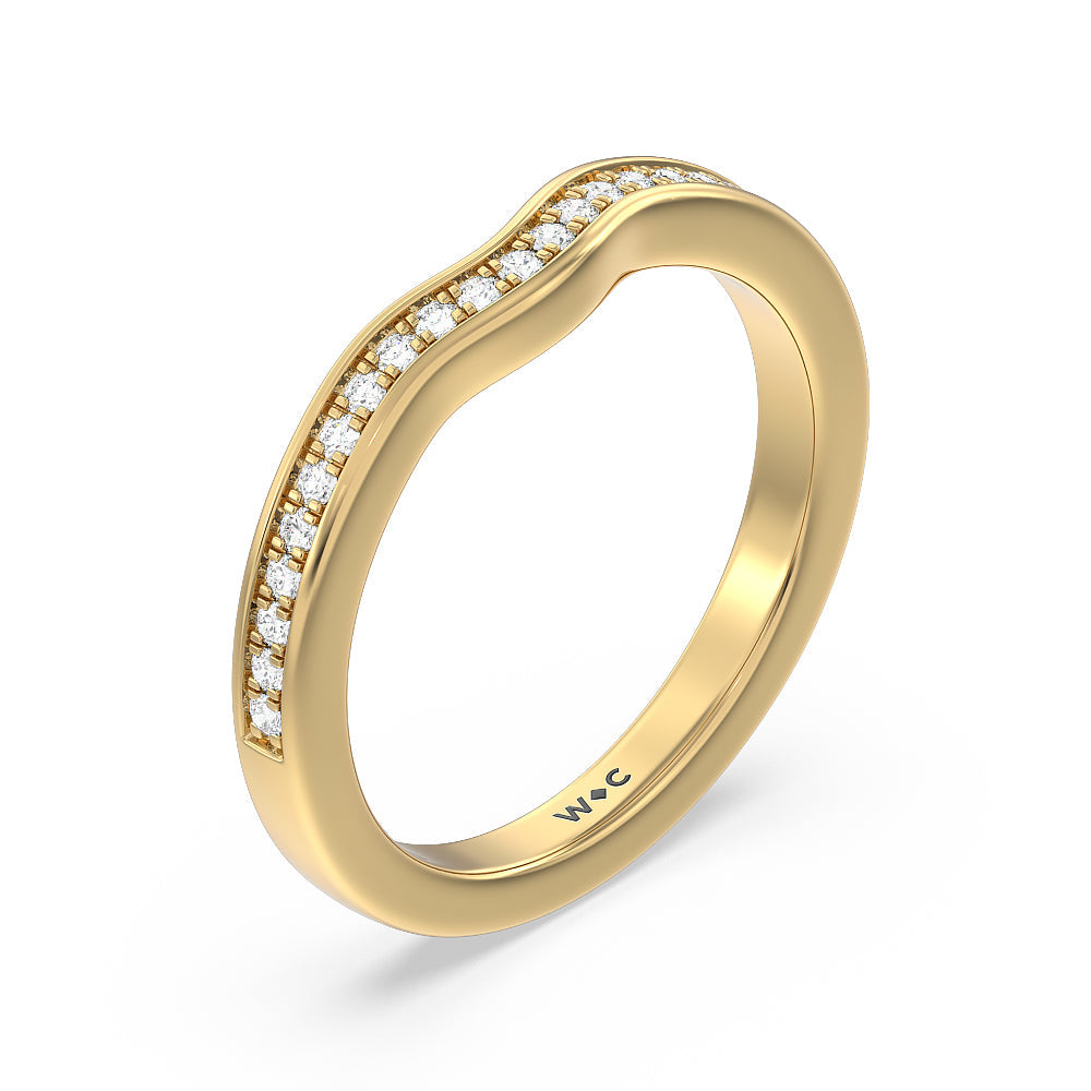 Hidden Accent Double Halo Diamond Wedding Band with 18KT Yellow Gold Cut Diamond in 14KT Yellow Gold view 4
