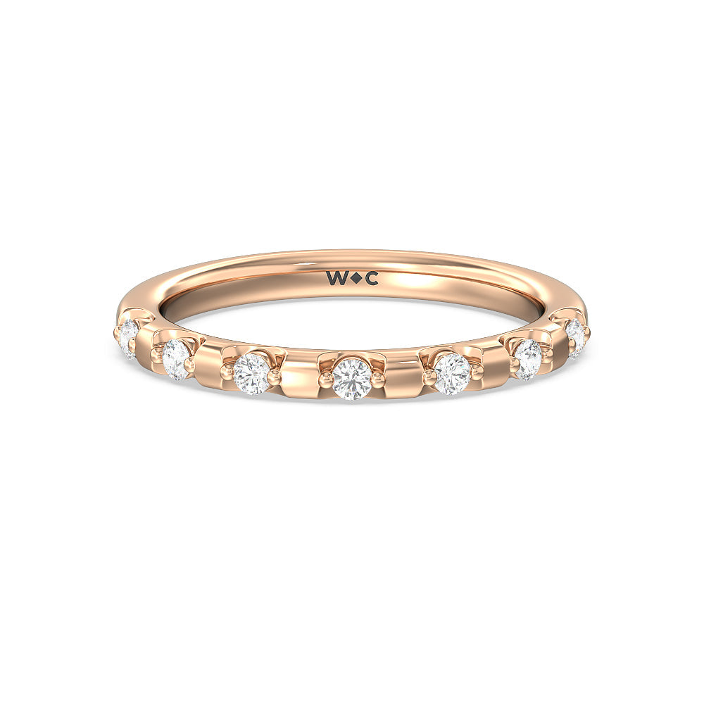 Petal 6 Claw Petal Hidden Accent Diamond Wedding Band with 18KT Rose Gold Cut Diamond in 14KT Rose Gold view 1
