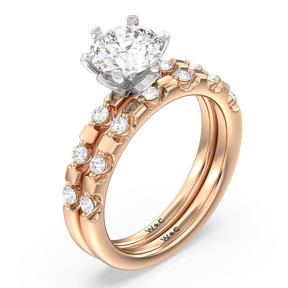 Petal 6 Claw Petal Hidden Accent Diamond Wedding Band with 18KT Rose Gold Cut Diamond in 14KT Rose Gold view 3
