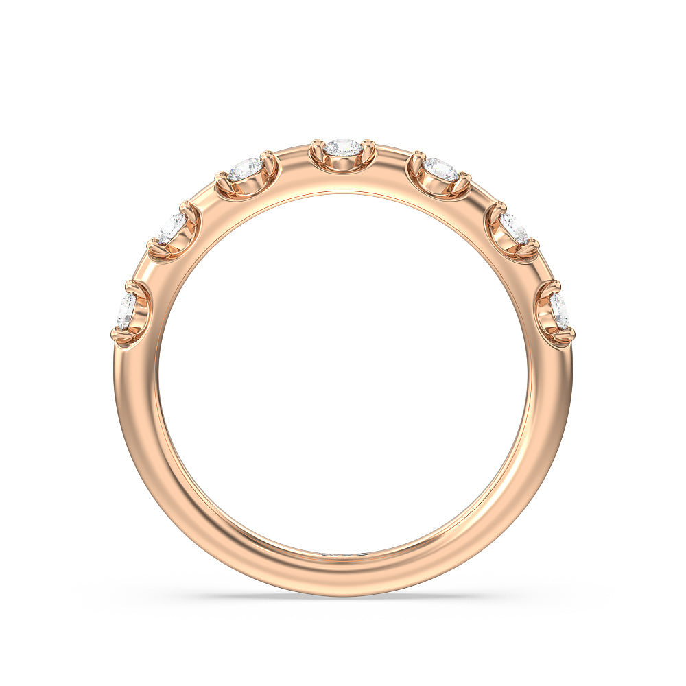Petal 6 Claw Petal Hidden Accent Diamond Wedding Band with 18KT Rose Gold Cut Diamond in 14KT Rose Gold view 2
