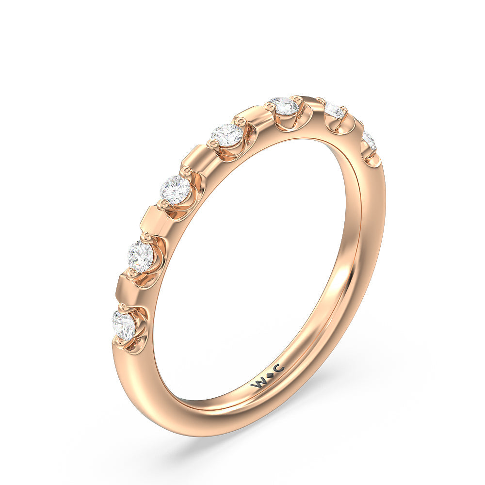 Petal 6 Claw Petal Hidden Accent Diamond Wedding Band with 18KT Rose Gold Cut Diamond in 14KT Rose Gold view 4
