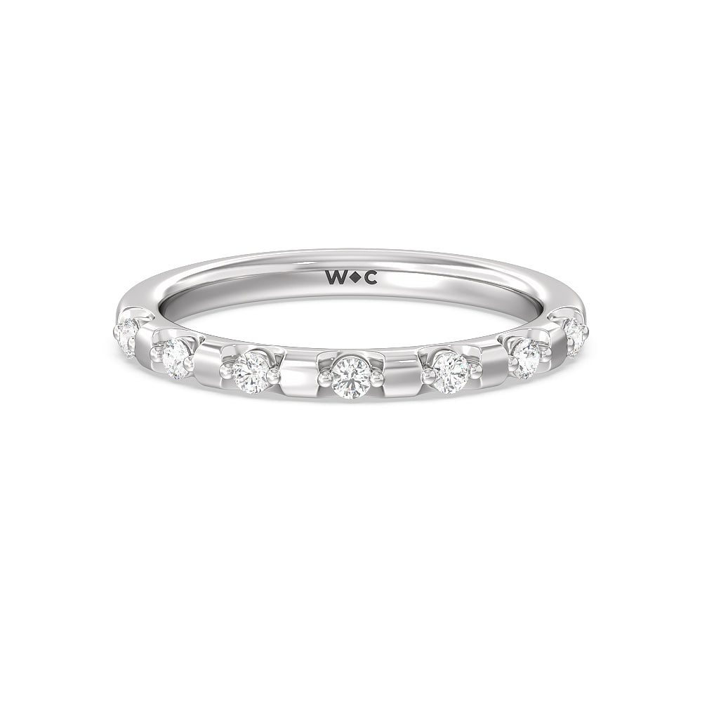 Petal 6 Claw Petal Hidden Accent Diamond Wedding Band with Platinum Cut Diamond in 14KT Platinum view 1
