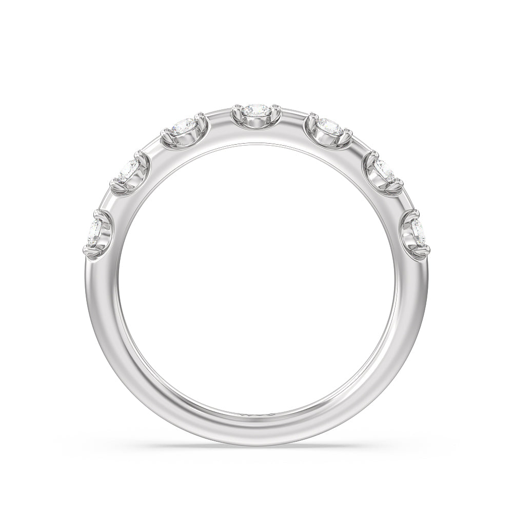 Petal 6 Claw Petal Hidden Accent Diamond Wedding Band with Platinum Cut Diamond in 14KT Platinum view 2
