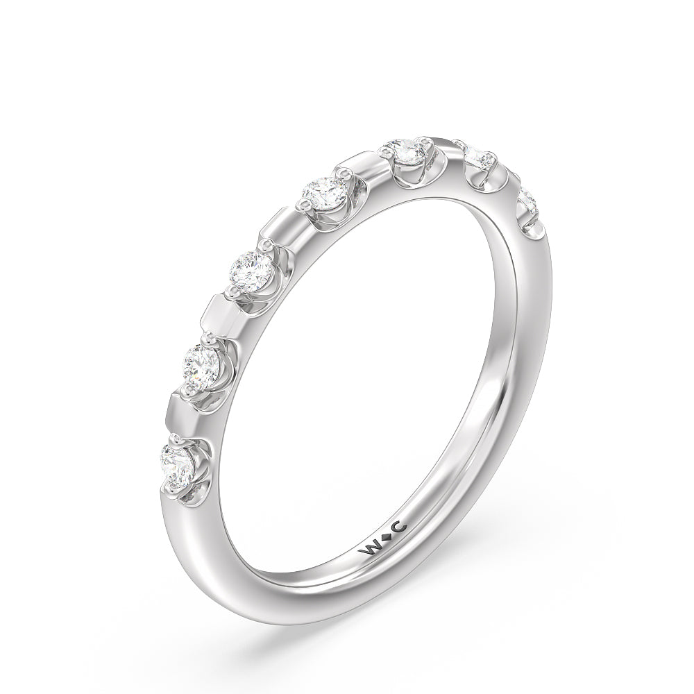 Petal 6 Claw Petal Hidden Accent Diamond Wedding Band with Platinum Cut Diamond in 14KT Platinum view 4
