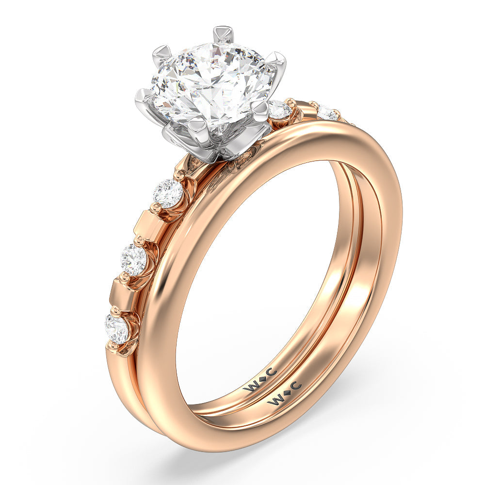 Petal 6 Claw Petal Hidden Accent Wedding Band with 18KT Rose Gold Cut Diamond in 14KT Rose Gold view 3
