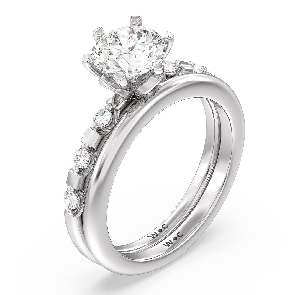 Petal 6 Claw Petal Hidden Accent Wedding Band with Platinum Cut Diamond in 14KT Platinum view 3
