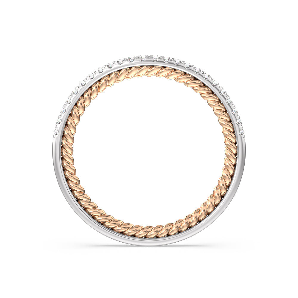 Split Shank Rope Hidden Accent Diamond Wedding Band with 18KT White & Rose Gold Cut Diamond in 14KT White & Rose Gold view 2
