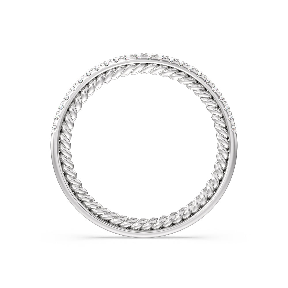 Split Shank Rope Hidden Accent Diamond Wedding Band with Platinum Cut Diamond in 14KT Platinum view 2
