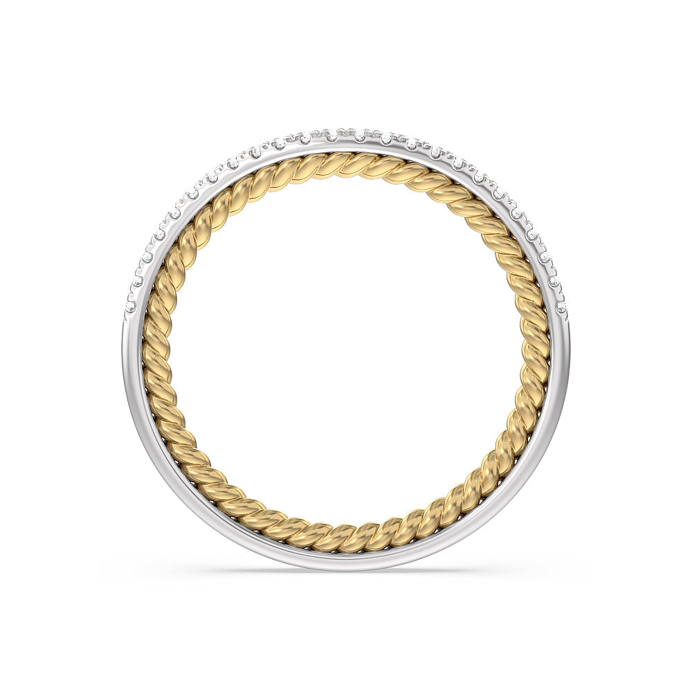 Split Shank Rope Hidden Accent Diamond Wedding Band with 18KT White & Yellow Gold Cut Diamond in 14KT White & Yellow Gold view 2
