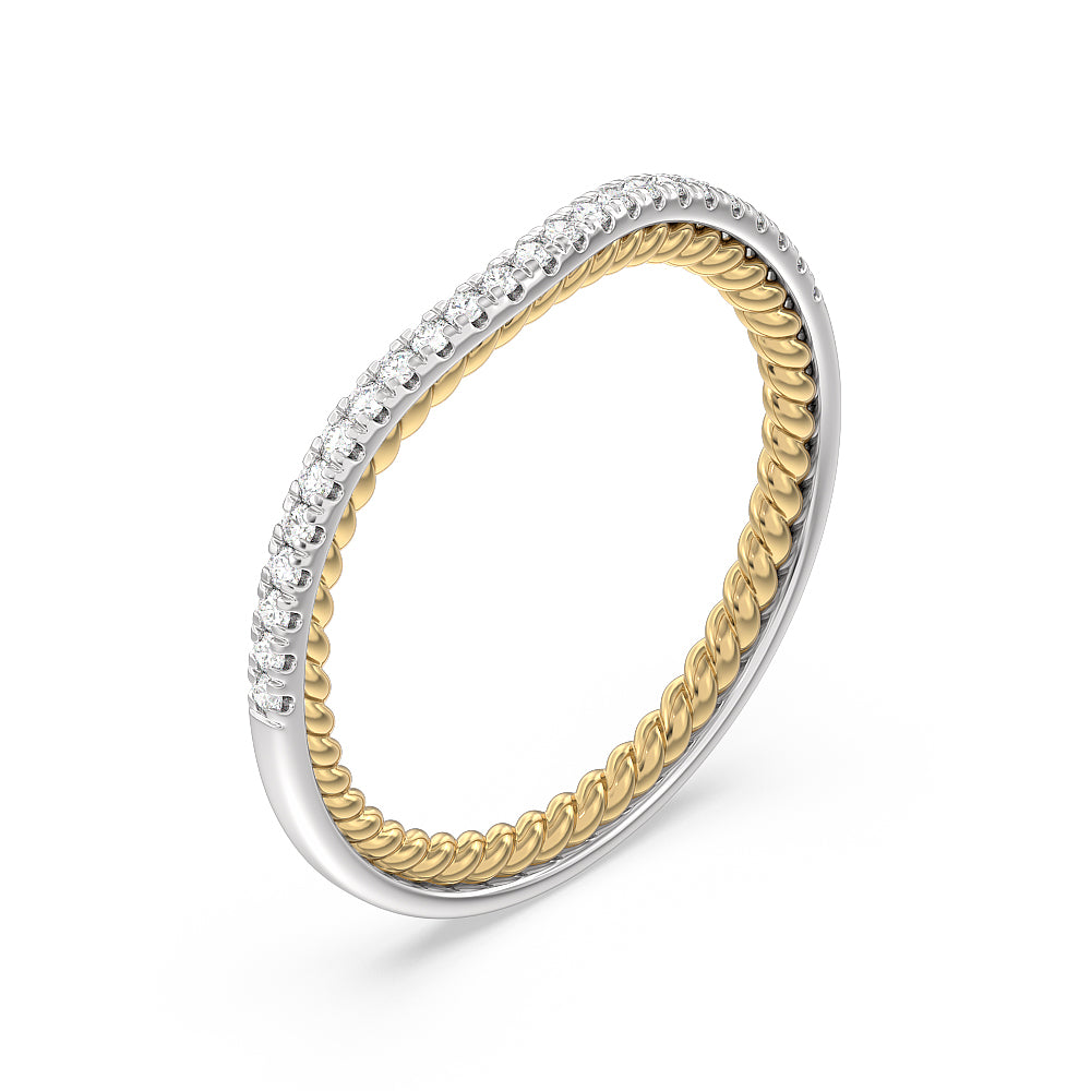 Split Shank Rope Hidden Accent Diamond Wedding Band with 18KT White & Yellow Gold Cut Diamond in 14KT White & Yellow Gold view 4
