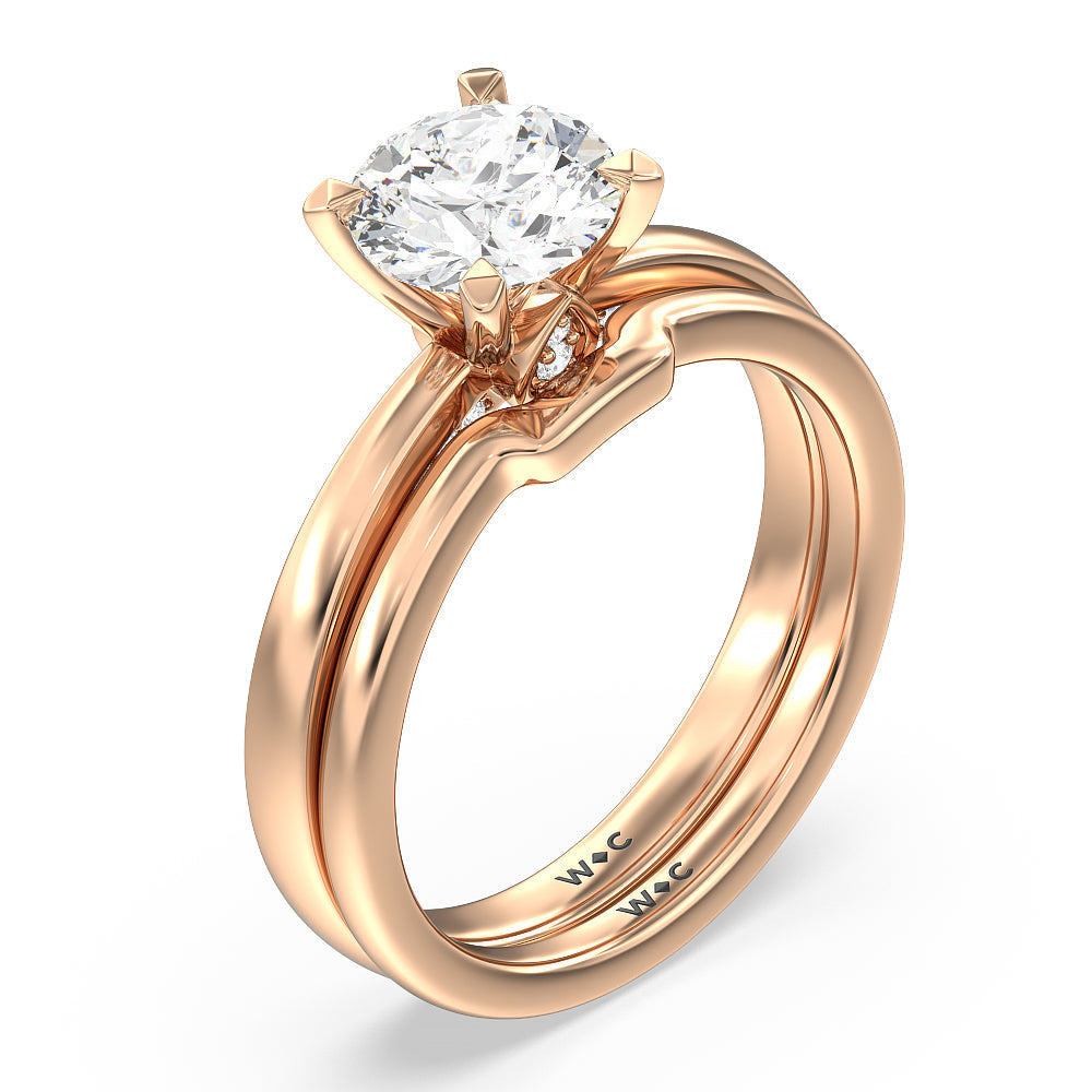 Adorned Hidden Accent Wedding Band with 18KT Rose Gold Cut Diamond in 14KT Rose Gold view 3
