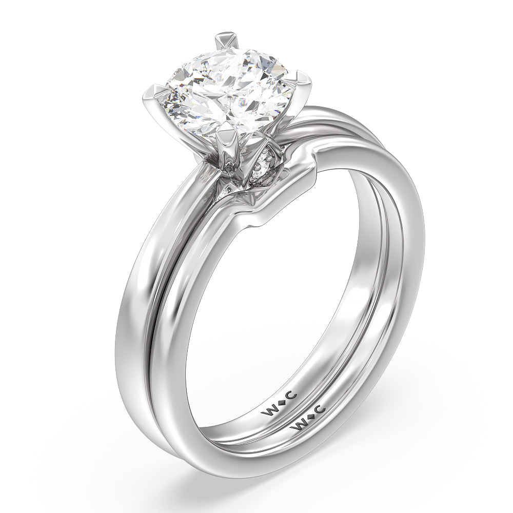 Adorned Hidden Accent Wedding Band with Platinum Cut Diamond in 14KT Platinum view 3
