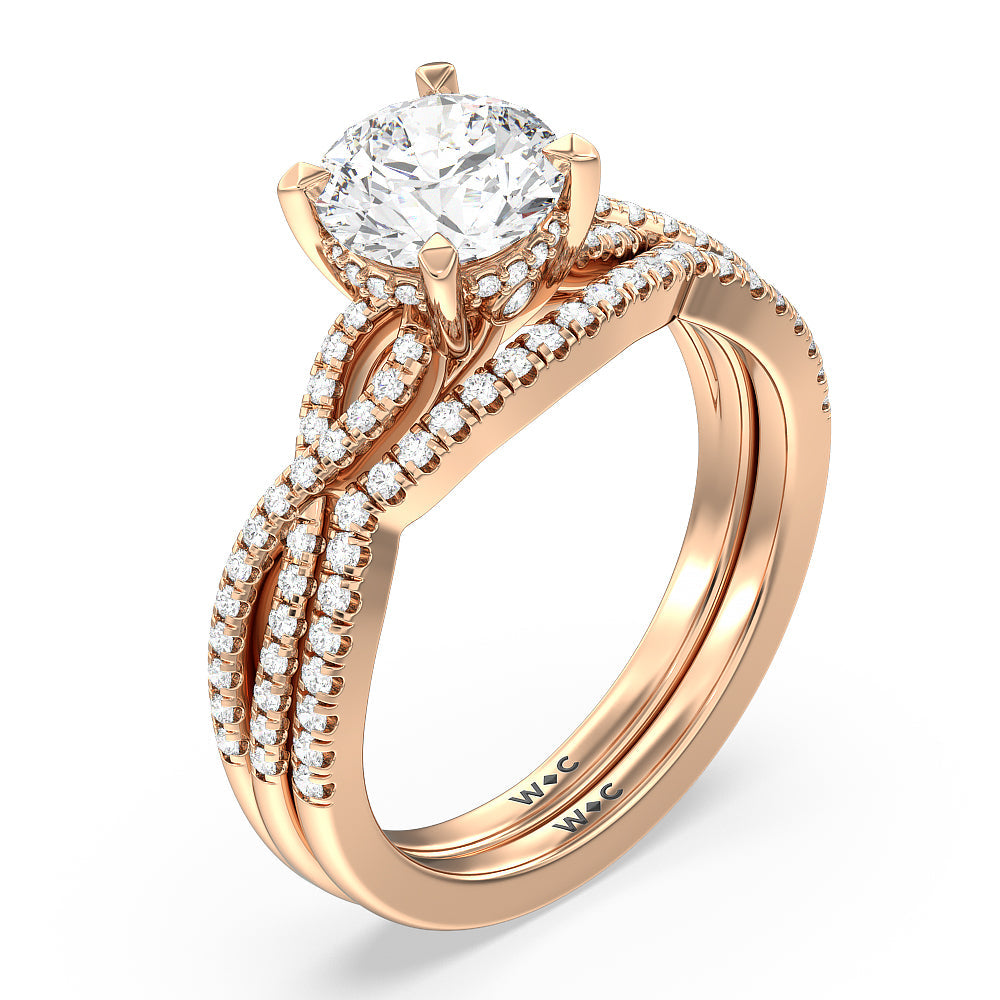 Twist Hidden Accent Diamond Wedding Band with 18KT Rose Gold Cut Diamond in 14KT Rose Gold view 3
