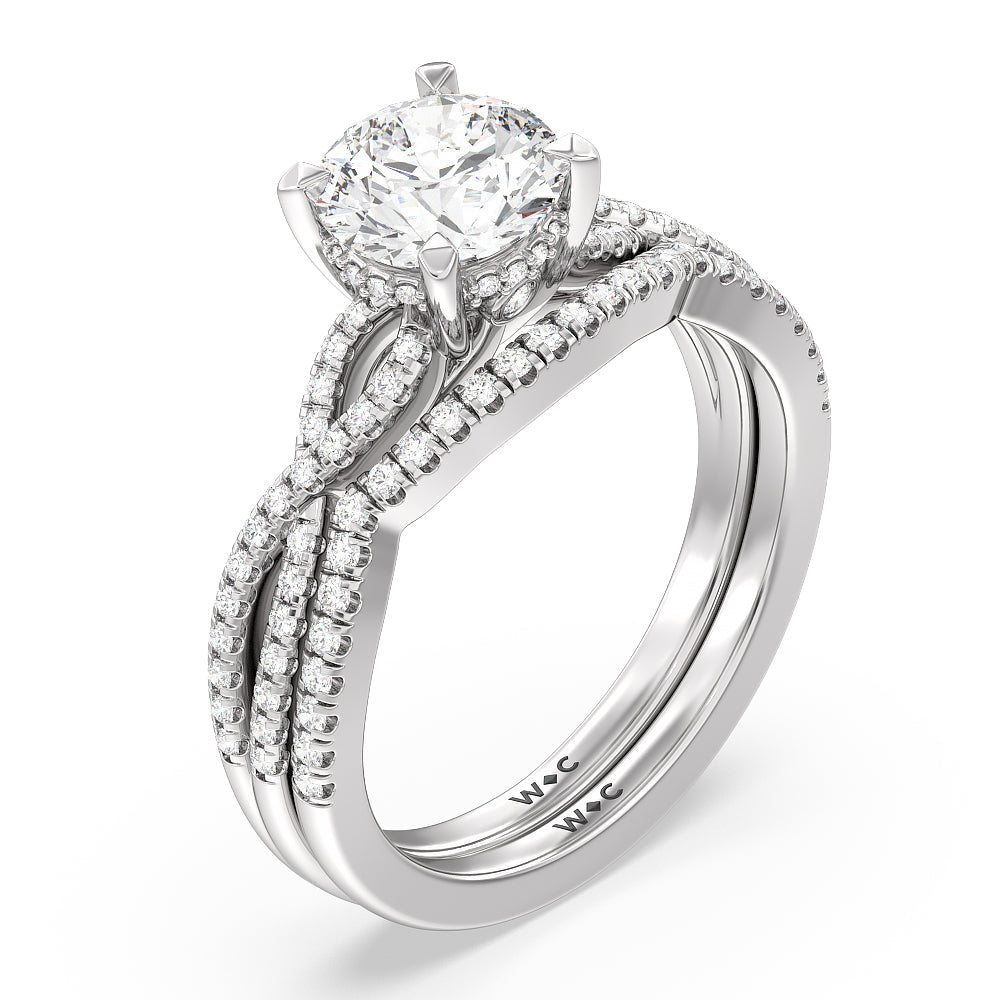 Twist Hidden Accent Diamond Wedding Band with Platinum Cut Diamond in 14KT Platinum view 3

