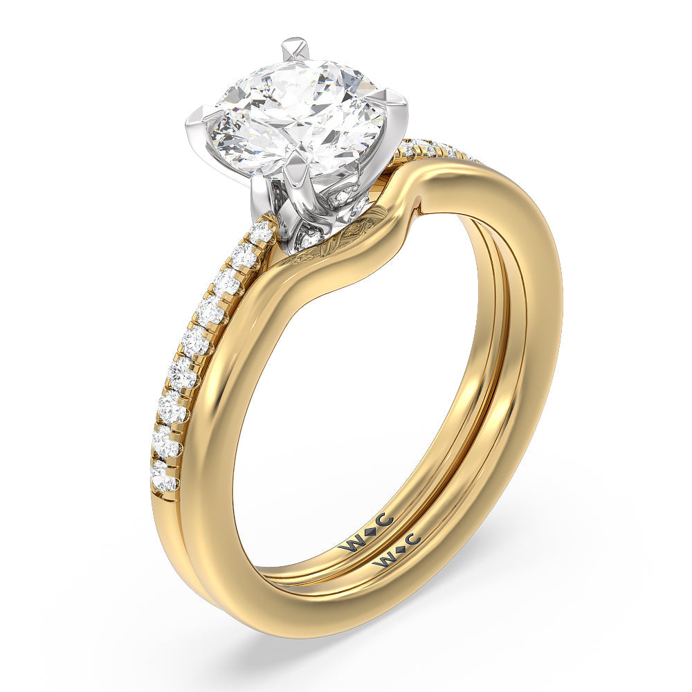 Hidden Heart Pave Wedding Band with 18KT Yellow Gold Cut Diamond in 14KT Yellow Gold view 3
