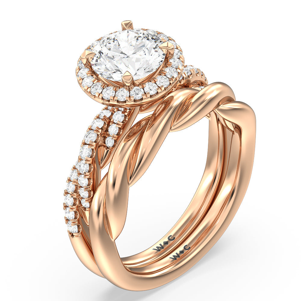 Twisted Vine Wedding Band with 18KT Rose Gold Cut Diamond in 14KT Rose Gold view 3

