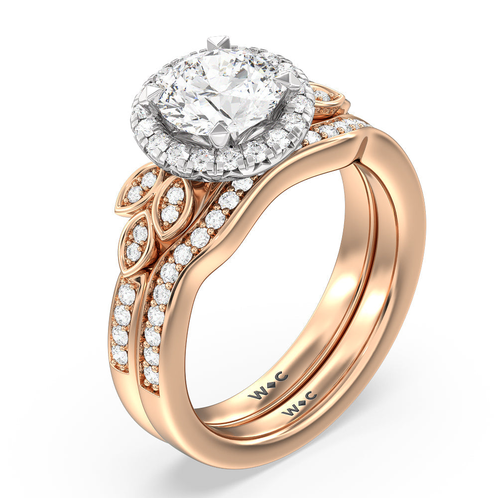 Vine Diamond Shadow Wedding Band with 18KT Rose Gold Cut Diamond in 14KT Rose Gold view 3
