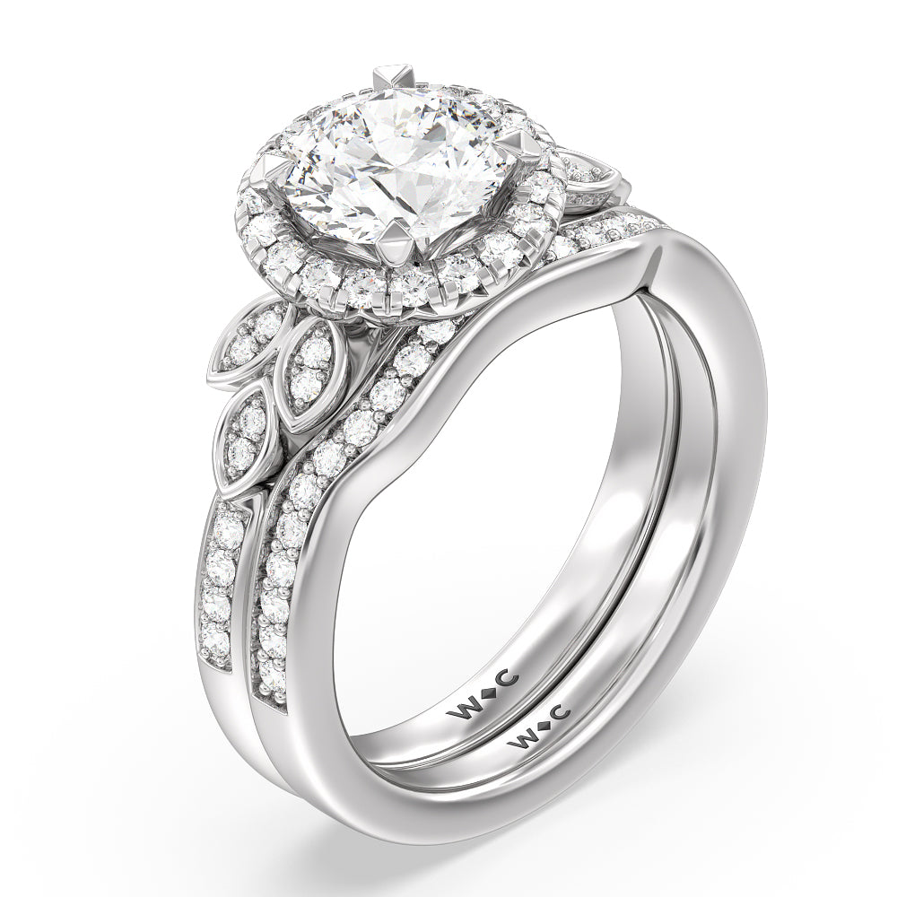 Vine Diamond Shadow Wedding Band with Platinum Cut Diamond in 14KT Platinum view 3
