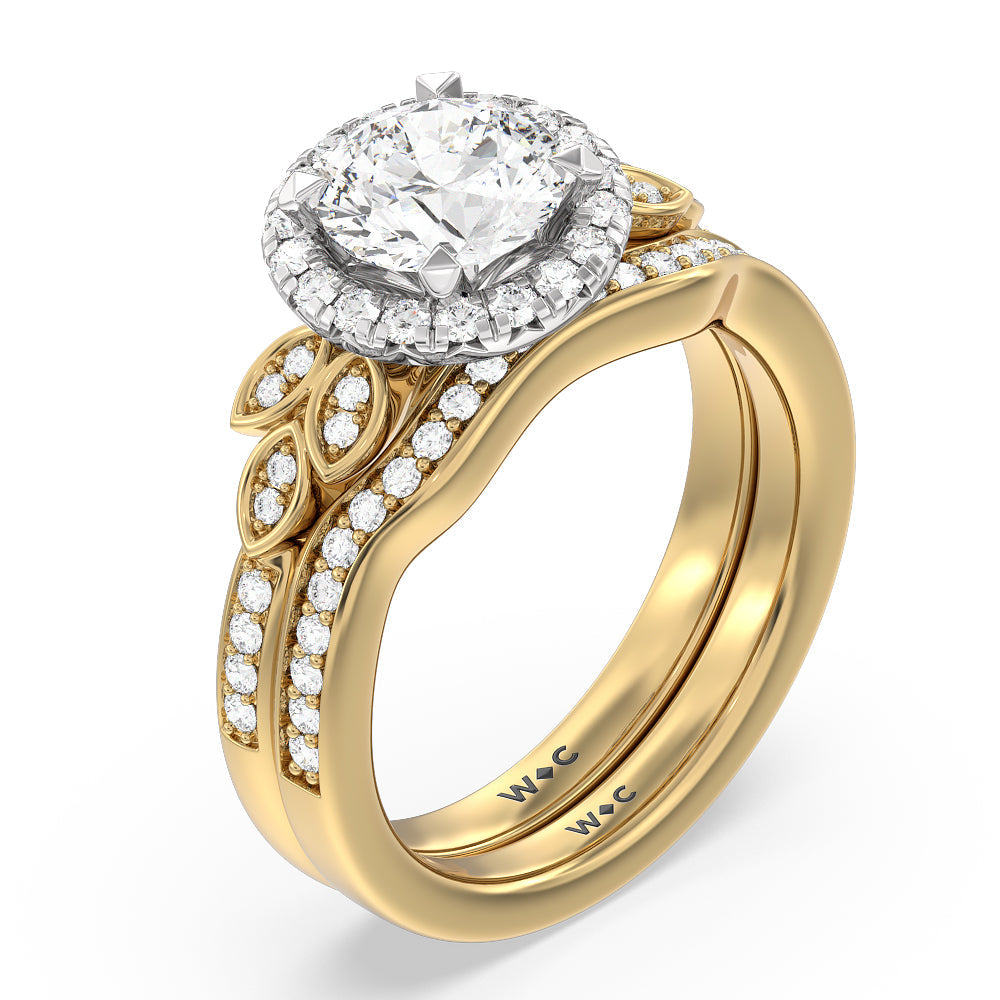 Vine Diamond Shadow Wedding Band with 18KT Yellow Gold Cut Diamond in 14KT Yellow Gold view 3
