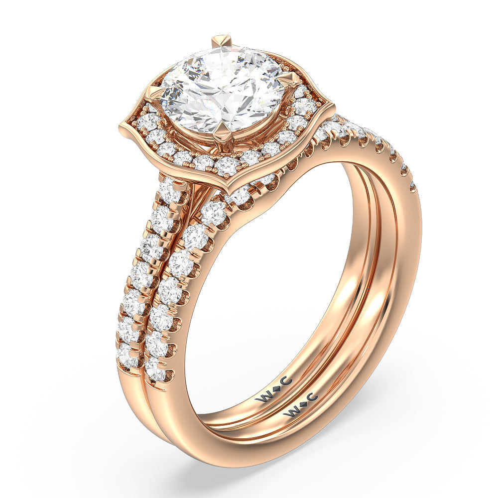 Amulet Diamond Wedding Band with 18KT Rose Gold Cut Diamond in 14KT Rose Gold view 3
