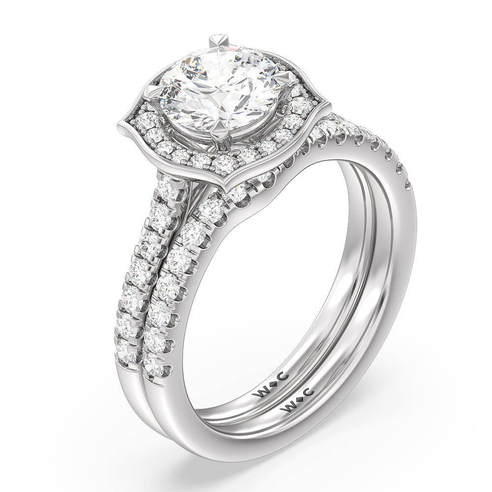 Amulet Diamond Wedding Band with Platinum Cut Diamond in 14KT Platinum view 3
