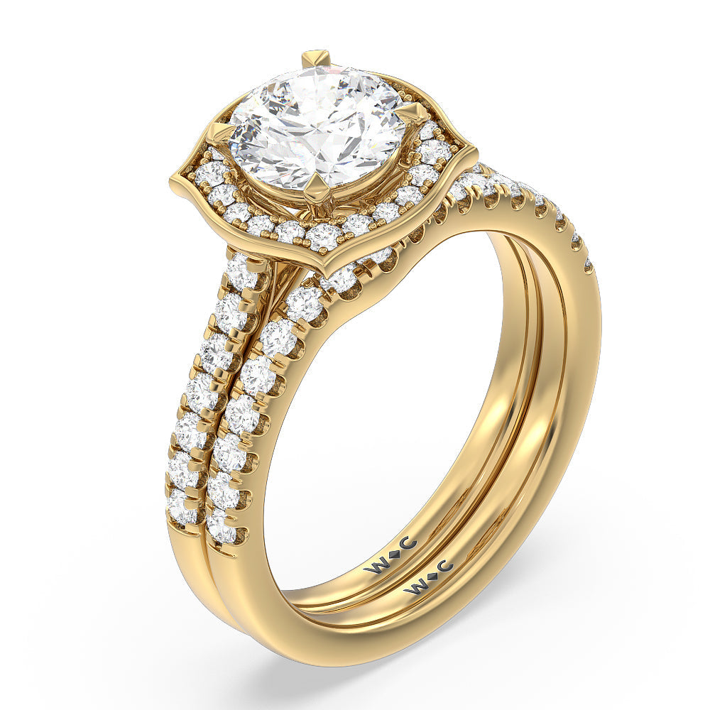 Amulet Diamond Wedding Band with 18KT Yellow Gold Cut Diamond in 14KT Yellow Gold view 3
