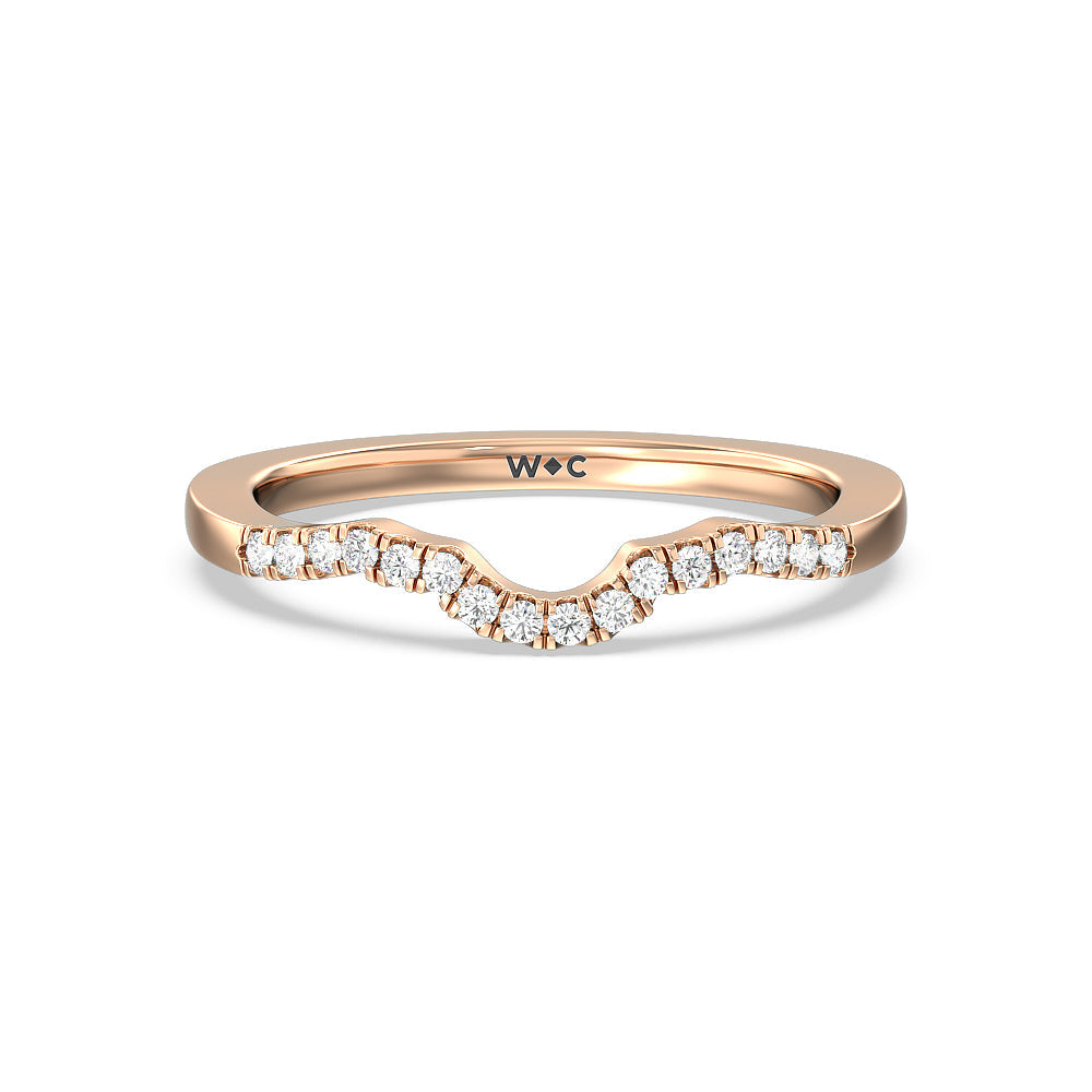 Wave Diamond Wedding Band with 18KT Rose Gold Cut Diamond in 14KT Rose Gold view 1

