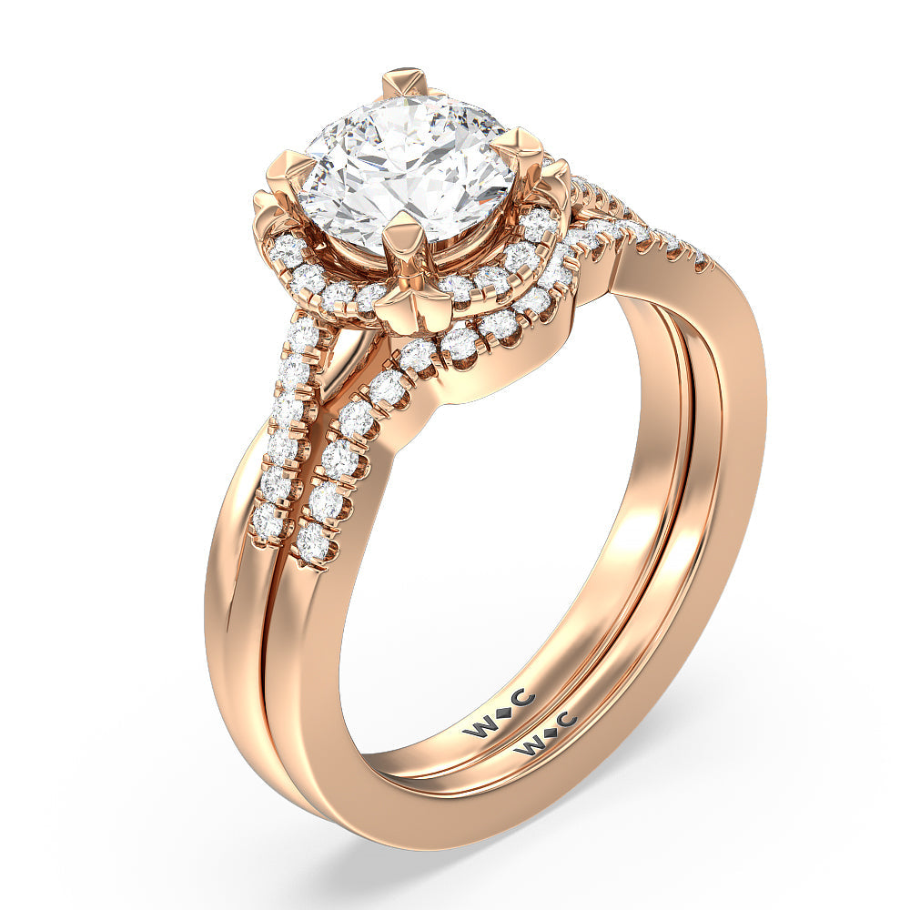 Wave Halo Engagement Ring with Oval Cut Diamond in 14KT Rose Gold view 6
