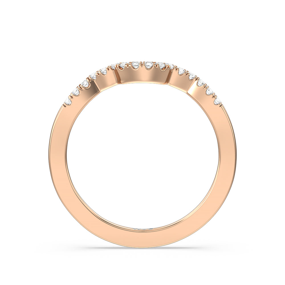 Wave Diamond Wedding Band with 18KT Rose Gold Cut Diamond in 14KT Rose Gold view 2
