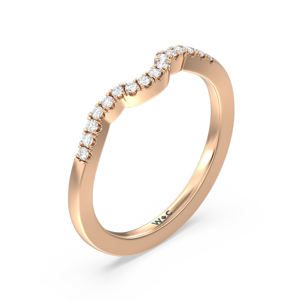 Wave Diamond Wedding Band with 18KT Rose Gold Cut Diamond in 14KT Rose Gold view 4
