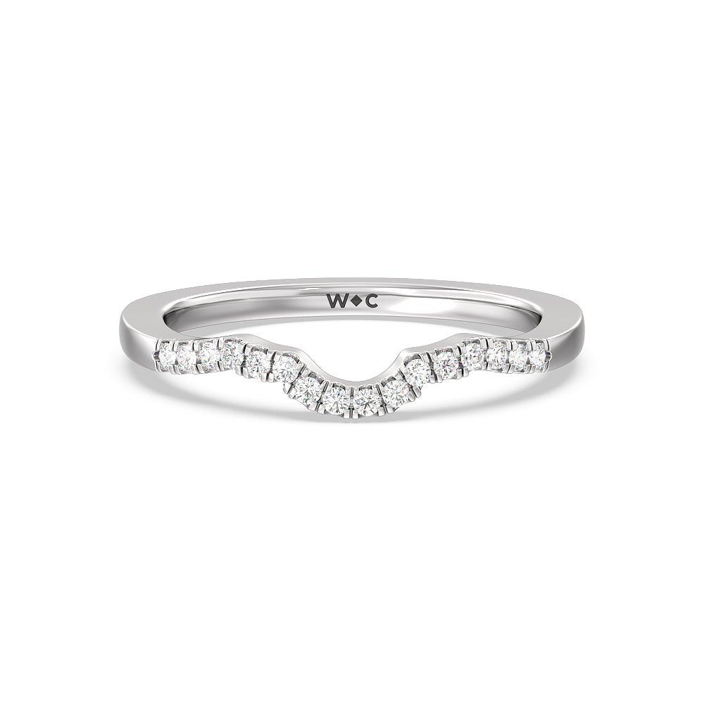 Wave Diamond Wedding Band with Platinum Cut Diamond in 14KT Platinum view 1
