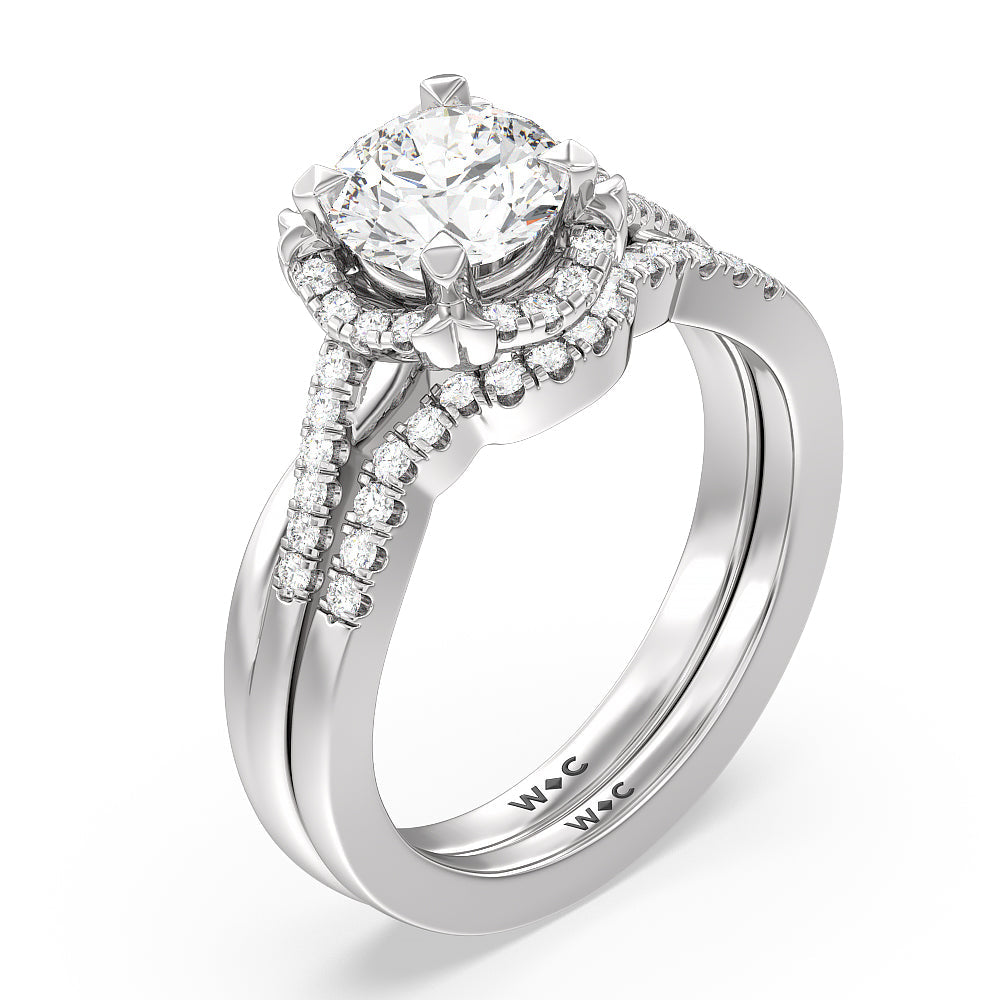 Wave Halo Engagement Ring with Oval Cut Diamond in 14KT Rose Gold view 4
