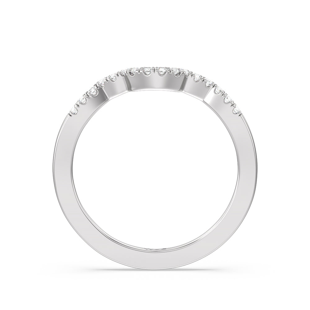 Wave Diamond Wedding Band with Platinum Cut Diamond in 14KT Platinum view 2
