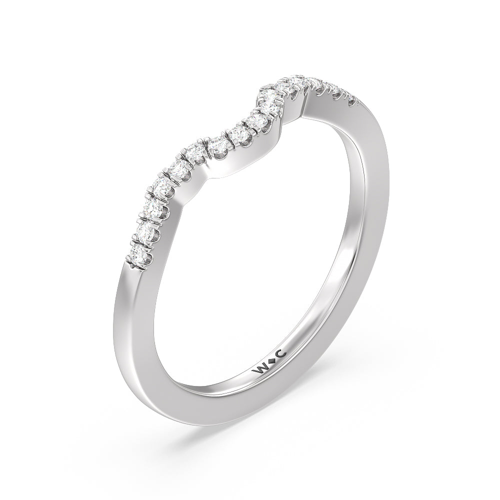 Wave Diamond Wedding Band with Platinum Cut Diamond in 14KT Platinum view 4
