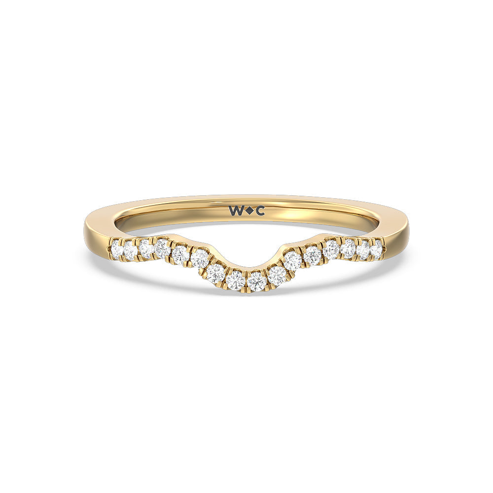 Wave Diamond Wedding Band with 18KT Yellow Gold Cut Diamond in 14KT Yellow Gold view 1
