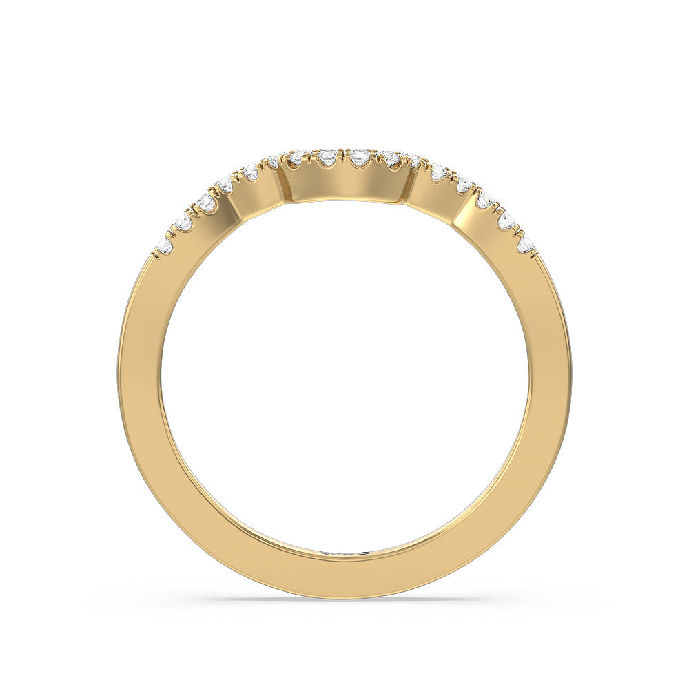 Wave Diamond Wedding Band with 18KT Yellow Gold Cut Diamond in 14KT Yellow Gold view 2
