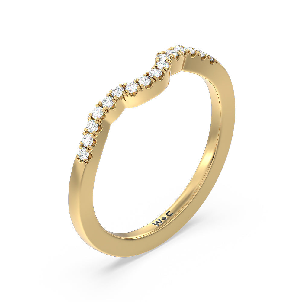 Wave Diamond Wedding Band with 18KT Yellow Gold Cut Diamond in 14KT Yellow Gold view 4
