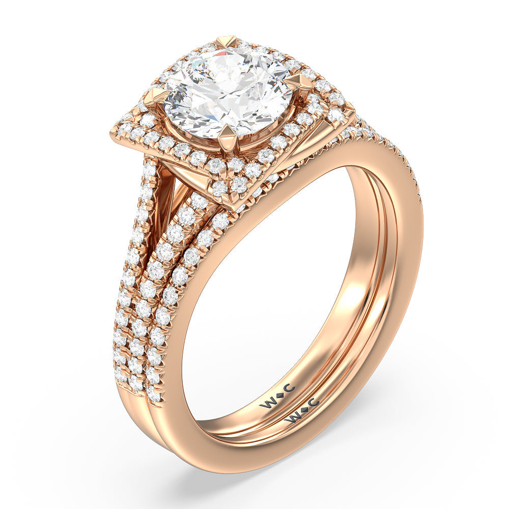 Flutter Diamond Wedding Band with 18KT Rose Gold Cut Diamond in 14KT Rose Gold view 3
