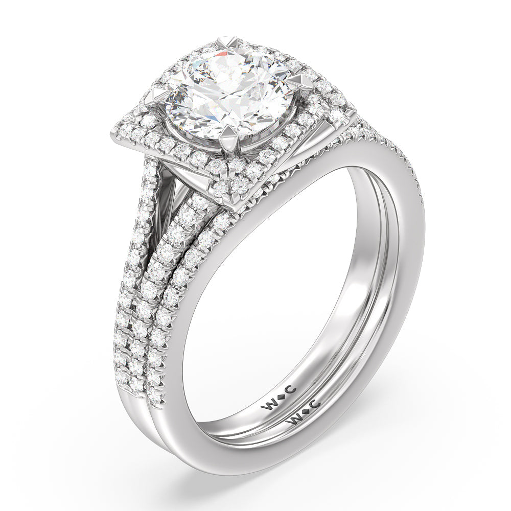 Flutter Diamond Wedding Band with Platinum Cut Diamond in 14KT Platinum view 3
