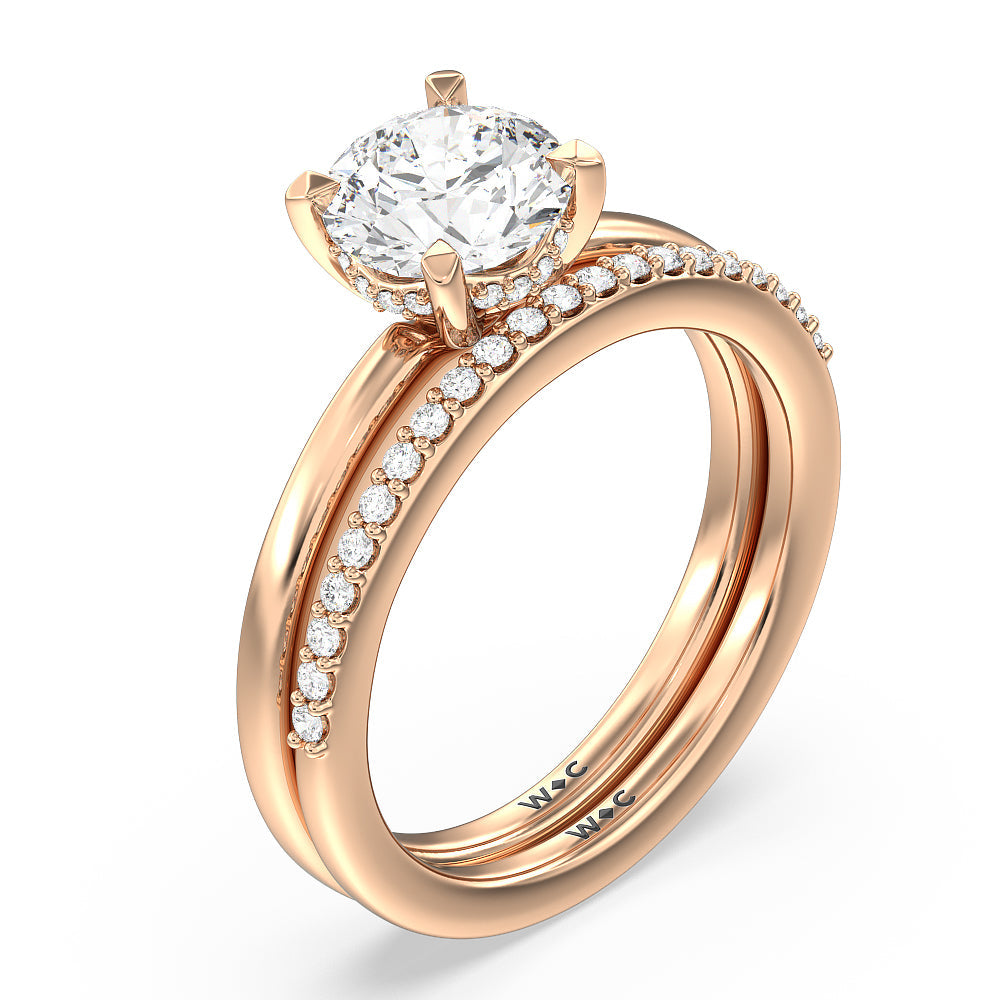Fine Line Hidden Halo Engagement Ring with Oval Cut Diamond in 14KT Rose Gold view 6
