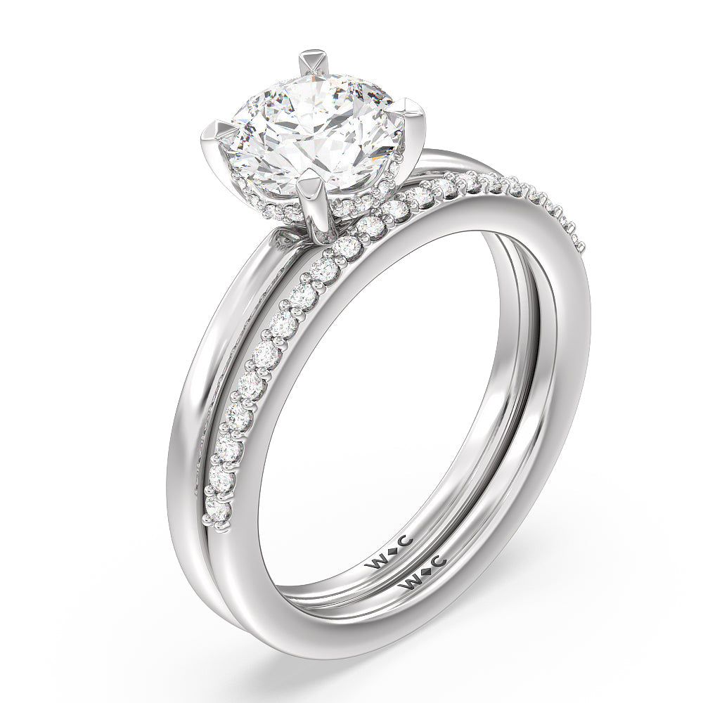 Fine Line Hidden Halo Engagement Ring with Oval Cut Diamond in 14KT Rose Gold view 4
