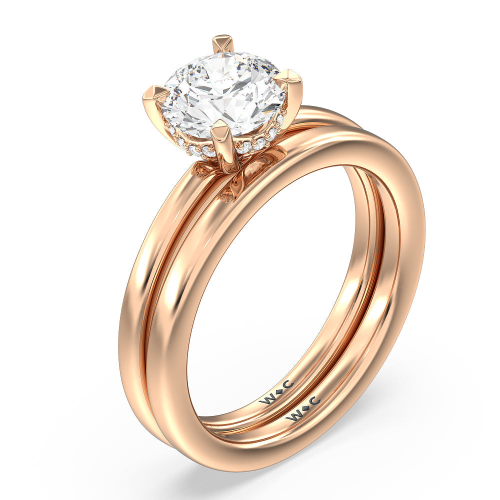 Fine Line Hidden Halo Wedding Band with 18KT Rose Gold Cut Diamond in 14KT Rose Gold view 3
