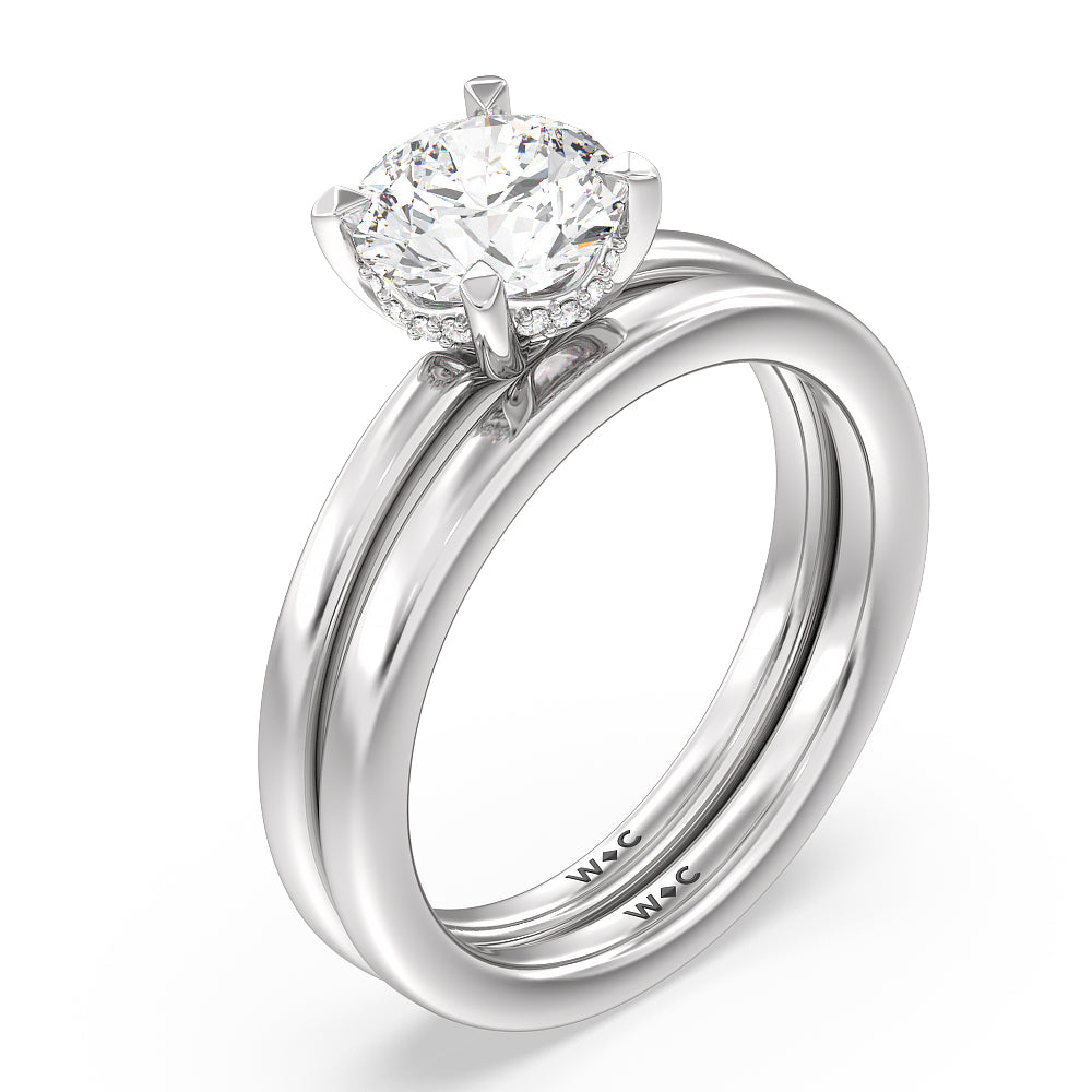 Fine Line Hidden Halo Wedding Band with Platinum Cut Diamond in 14KT Platinum view 3
