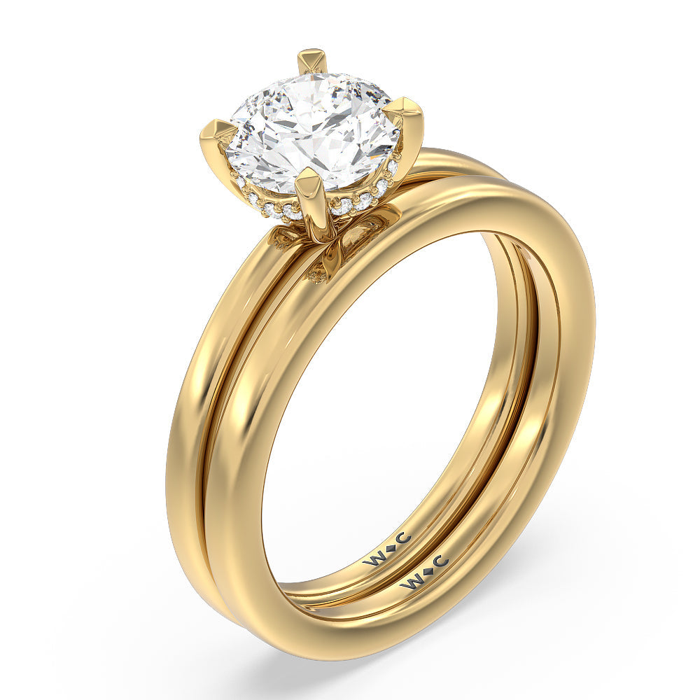 Fine Line Hidden Halo Wedding Band with 18KT Yellow Gold Cut Diamond in 14KT Yellow Gold view 3
