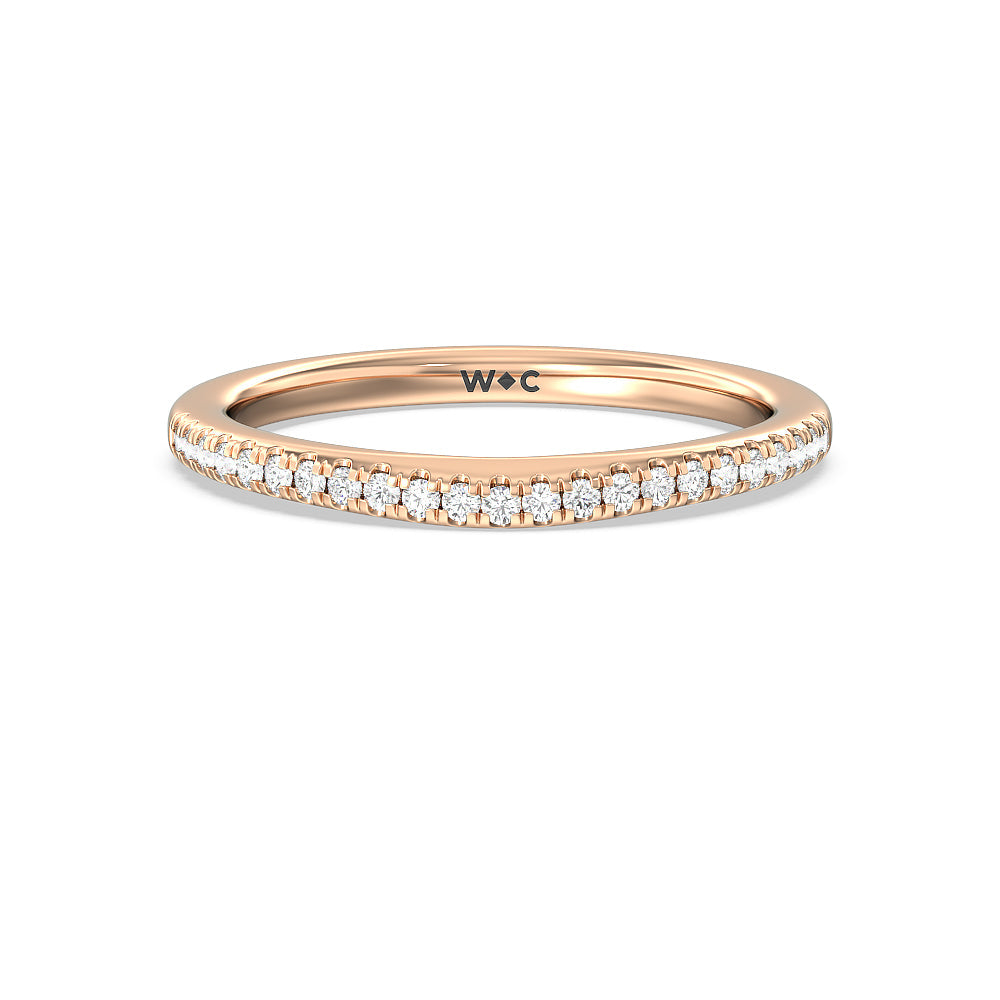 Fine Line Pave Diamond Wedding Band with 18KT Rose Gold Cut Diamond in 14KT Rose Gold view 1
