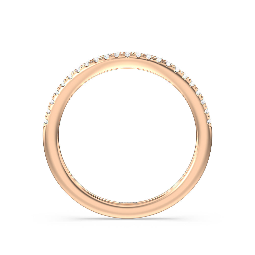 Fine Line Pave Diamond Wedding Band with 18KT Rose Gold Cut Diamond in 14KT Rose Gold view 2

