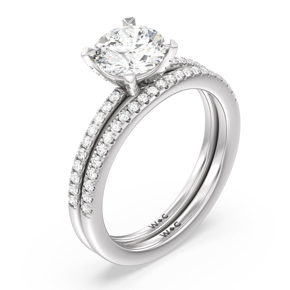 Pavé Diamond Solitaire Engagement Ring Set