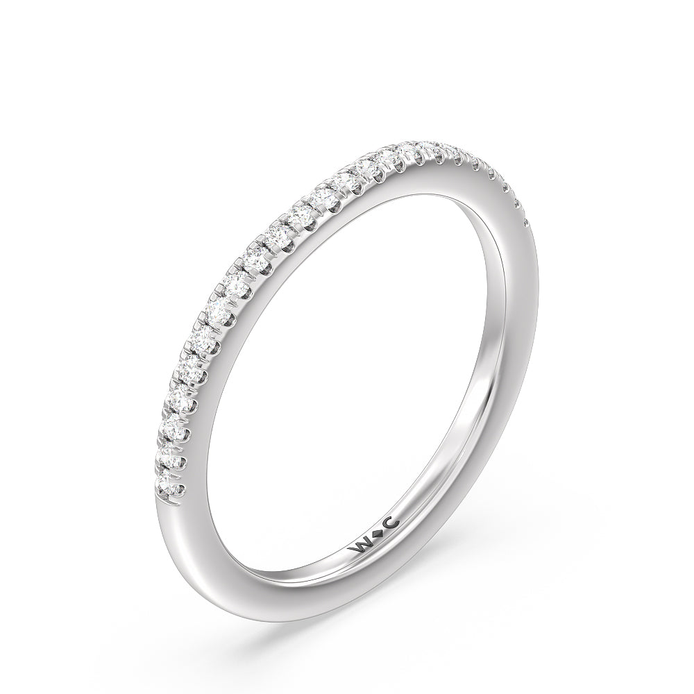 Fine Line Pave Diamond Wedding Band with Platinum Cut Diamond in 14KT Platinum view 4
