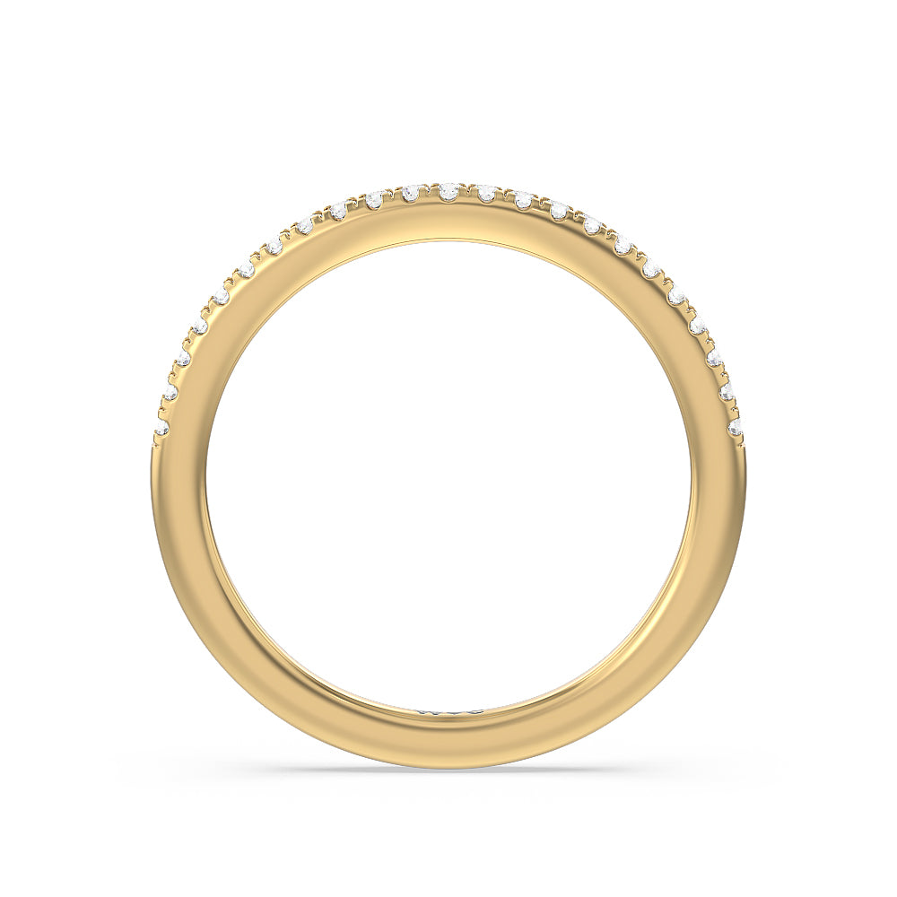 Fine Line Pave Diamond Wedding Band with 18KT Yellow Gold Cut Diamond in 14KT Yellow Gold view 2
