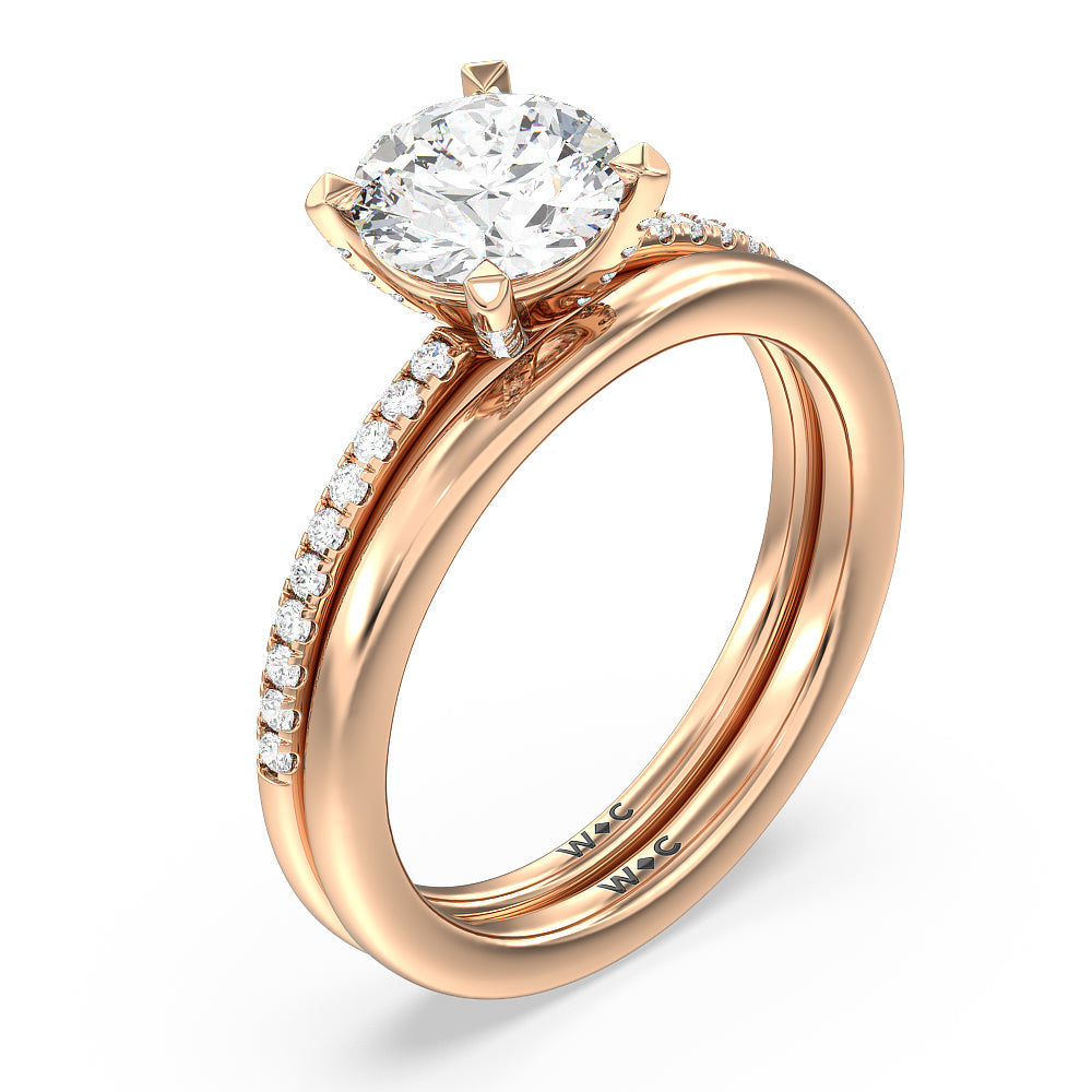 Fine Line Pave Wedding Band with 18KT Rose Gold Cut Diamond in 14KT Rose Gold view 3

